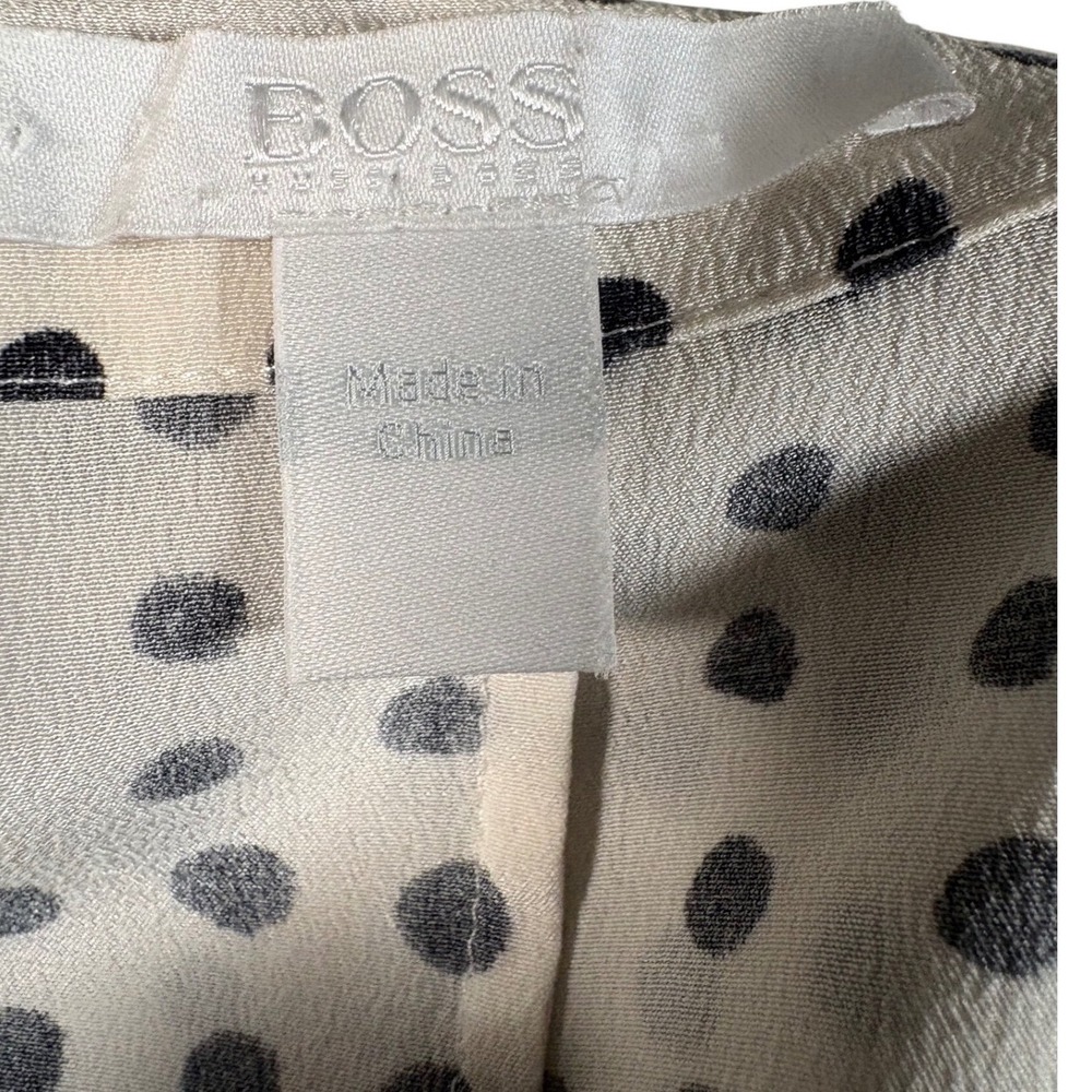 New BOSS Hugo Boss 100% Silk Polka Dot Blouse Ivory Black Long Sleeve Draped S14 - Picture 3 of 6